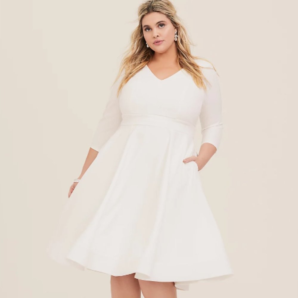 NWT Torrid Special Occasion Ivory Fit & Flare Dress, Pockets & Garment Bag ! 18